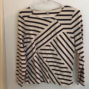 J Crew Long Sleeve Navy & Cream Top